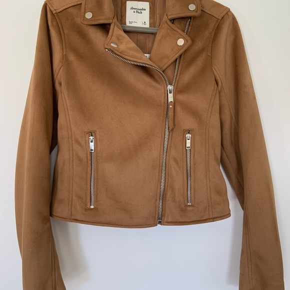 NWT Abercrombie & Fitch Tan Suede-Look Moto Jacket - Picture 2 of 6